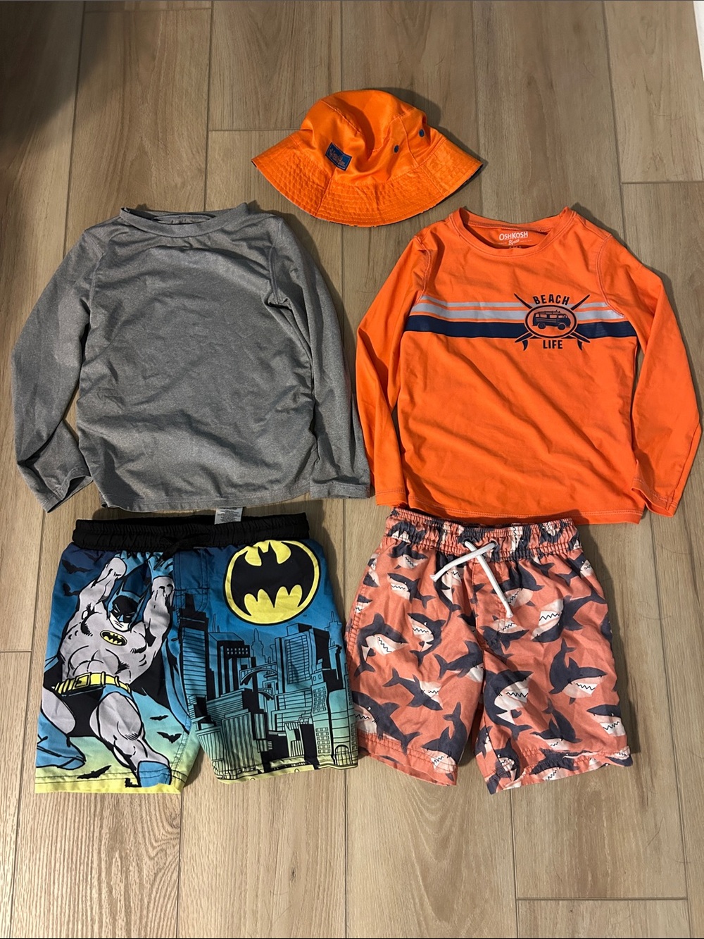 Bundle of boys swim rash guards shorts and hat size 4